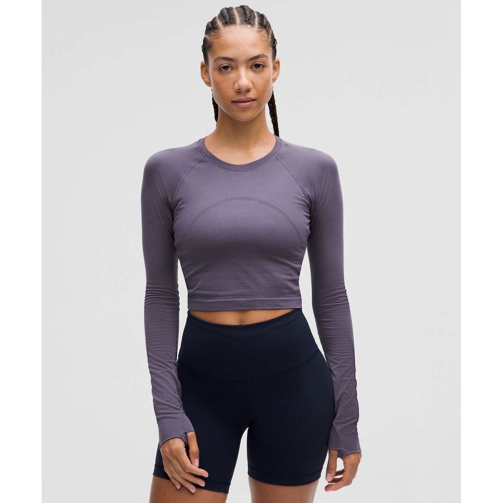 Lululemon Swiftly Tech Cropped Long Sleeve 2.0 Women 6 Purple Nightfall Seamless